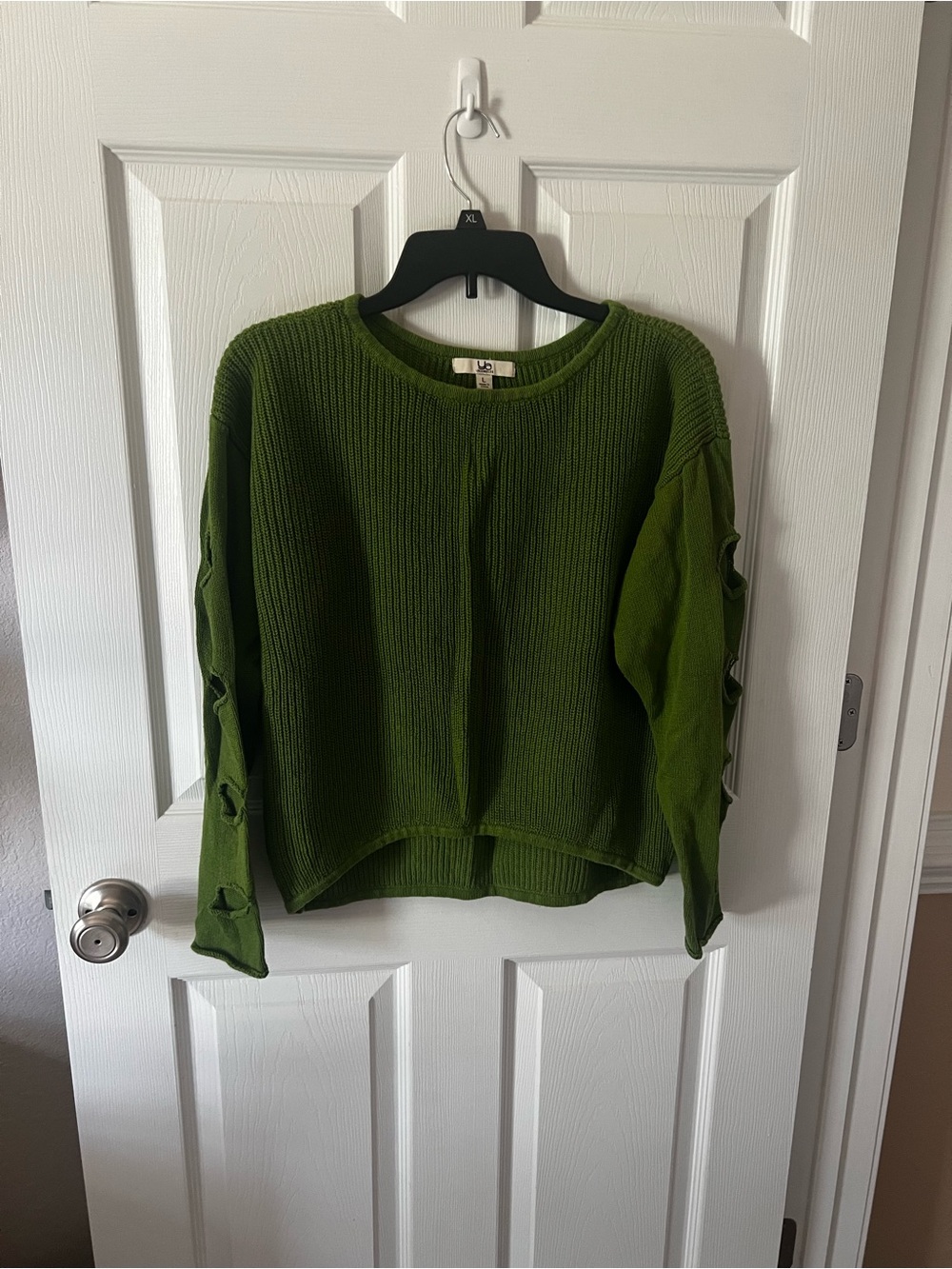 YA Los Angeles Green Knit Women's Sweater with Sleeve Cut Out Detail
